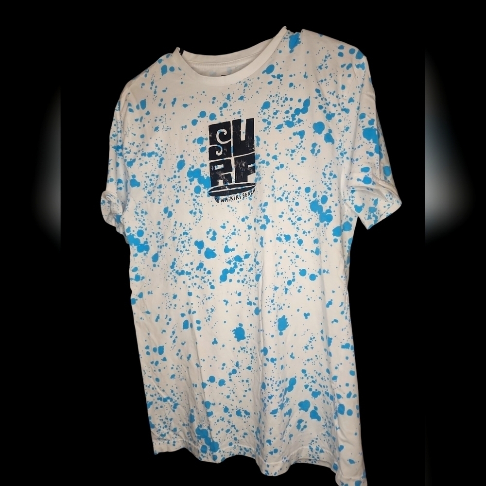 F&F White Surf Waikiki Beach Tee with Blue Splatter Design Youth 13-14